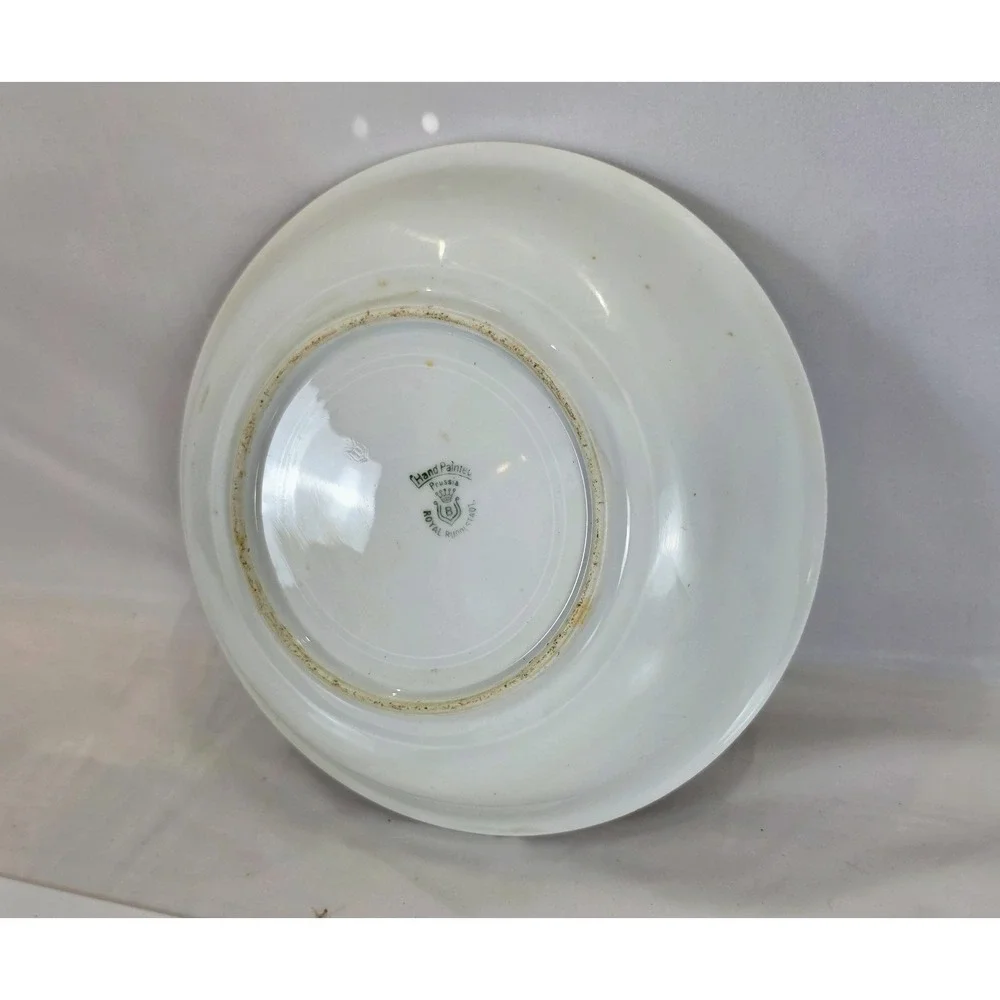 Antique Royal Rudolstadt Prussia B Crown Hand Painted Pink Yellow Rose Bowl 9.25